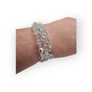 Vintage Aurora Borealis Triple-Strand Crystal Coil Bracelet Mid-Century Sparkle